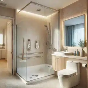 Senioren badkamer met verhoogf toilet en inloop douche